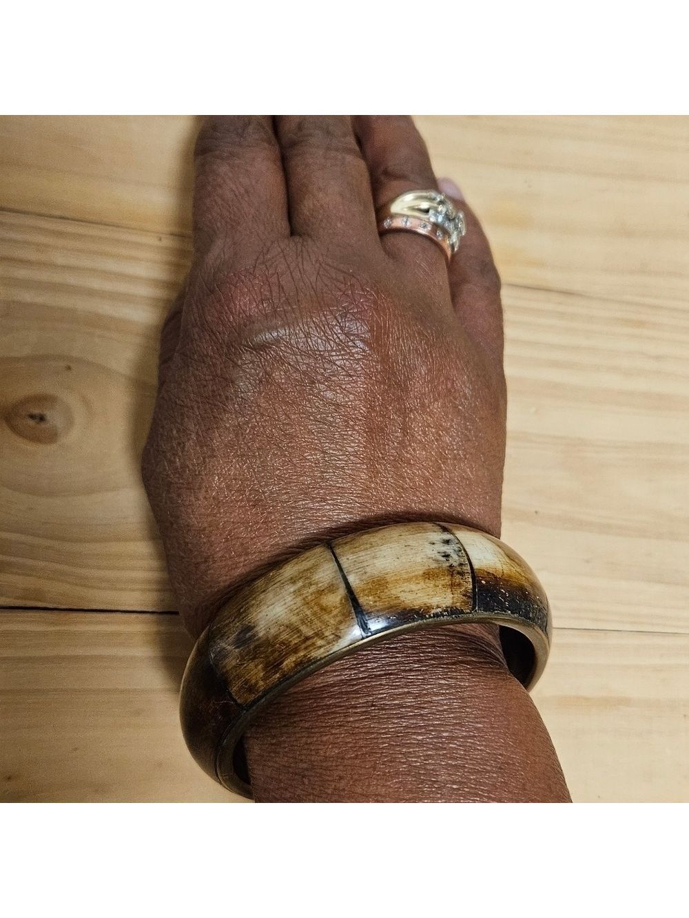 Vintage Bone and Brass Bangle Bracelet